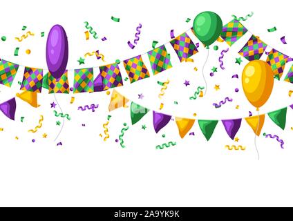 Seamless pattern with flags in Mardi Gras colors. Stock Vector