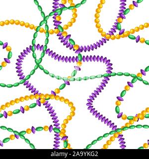 Seamless pattern with beads in Mardi Gras colors. Stock Vector
