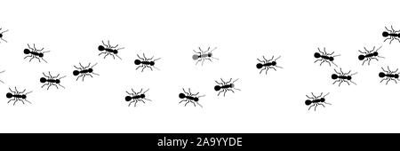 Worker ants marching. Vector ant seamless border. Working team concept. Small vector bug colony. Insects. Stock Vector