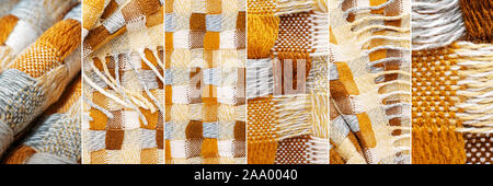Knitted Blanket Fabric Texture Collage. Textures Background Set Stock Photo
