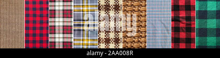 Set of Textures of fabrics in a cage. Textile Collage Background Stock Photo