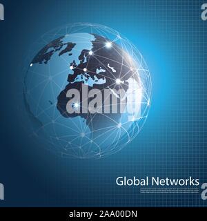 Abstract Blue Global Networks Concept Design with Earth Globe - Illustration in Freely Scalable and Editable Vector Format Stock Vector