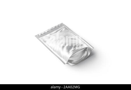 Blank silver zipper pouch mockup lying, side view Stock Photo