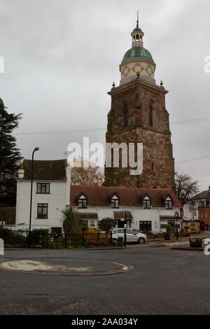 The local church in Upton on Severn dominating the entrance to Upton village adjacent to the river Severn in this picturesque area. Stock Photo
