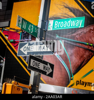 Broadway and one way street signs, Manhattan, New York, USA Stock Photo