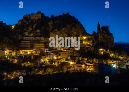 spectacular village of Bagnoli del Trigno during the blue hour, Molise Stock Photo