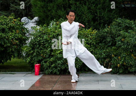 Man doing Tai chi exercises early in the morning Stock Photo