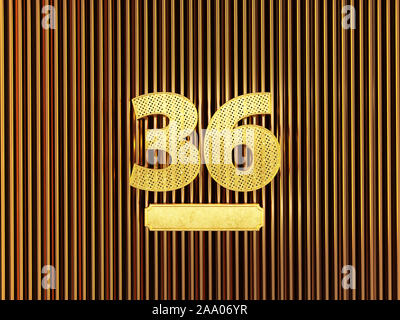 number 36 (number thirty-six) perforated with small holes on the metal background. 3D illustration Stock Photo