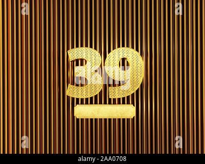 number 39 (number thirty-nine) perforated with small holes on the metal background. 3D illustration Stock Photo