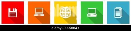 Set of colorful web flat design vector icons, computer, notebook and globe buttons in eps 10 for webdesign and mobile applications Stock Vector