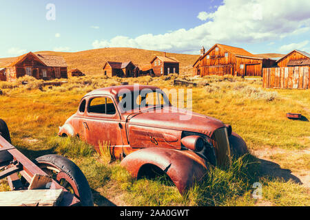 Rusty Old Car in the Ghost town of Bodie California USA Stock Photo