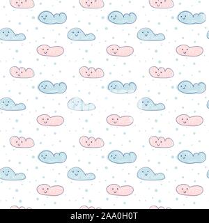 Cartoon scandinavian seamless pattern. Vector landscape with clouds and snowflakes. Illustration can be used for wallpaper, textile, web page Stock Vector