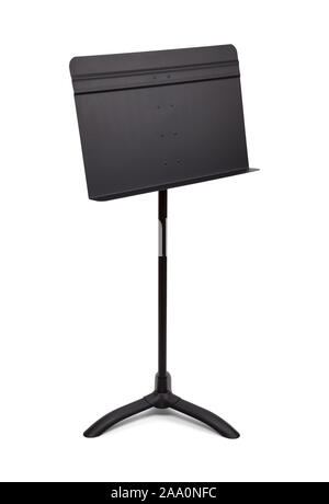 Black Music Stand Angle View Isoated on White Background. Stock Photo