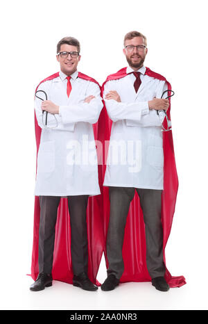 two positive health care worker in the Cape of a superhero Stock Photo