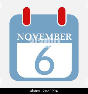 Calendar Icon November 6 Vector illustration Eps 10. Stock Vector