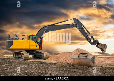 Excavator on a construction site Stock Photo