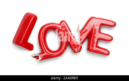 Red Love Ceramic Broken Isolated on White Background. Stock Photo