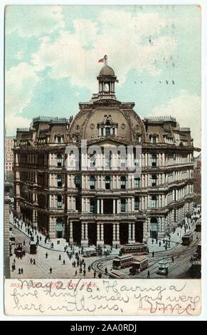 Illustrated postcard of a New York post office on a busy day, New York City, created by A. Loeffler, 1906. From the New York Public Library. () Stock Photo