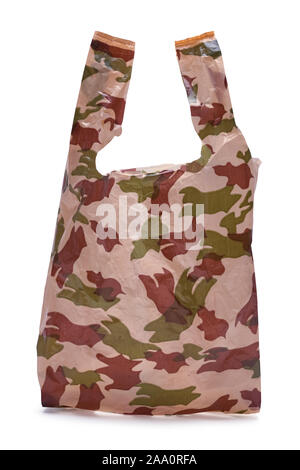 Camouflage Plastic Bag Isolated on White Background. Stock Photo