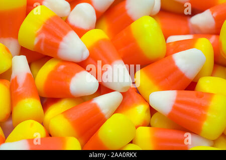 Close Up Of Candy Corn Pieces in a Pile. Stock Photo