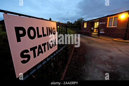 UK Polling station, open ready for voting, General Election, Grappenhall Community Library, Albert Road, Grappenhall, Warrington, Cheshire,WA4 2PE Stock Photo