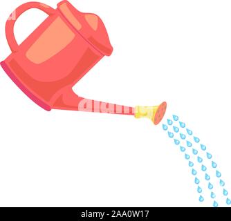Red Garden Water can sprays water drops clip art. Gardening design element. Irrigation symbol. Simple illustration from General concept. Flat vector illustration isolated on white background. Stock Vector