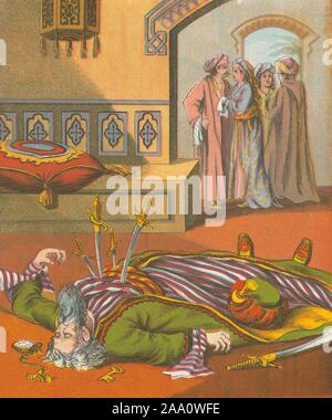 Scene from Bluebeard by Charles Perrault. Bluebeard gives his wife the ...
