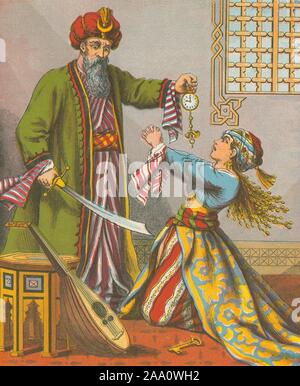 Scene from Bluebeard by Charles Perrault. The brothers kill Bluebeard ...