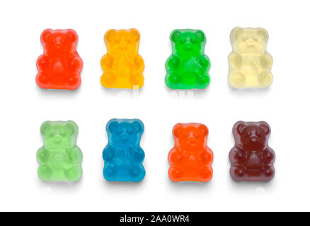 Several Colorful Gummy Bears Isolated on White Background. Stock Photo