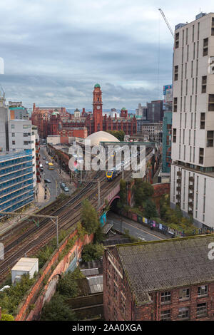 Arriva Northern rail class 195 195109  departing from Manchester Oxford Road on the congested 2 track line through Manchester Castlefield Stock Photo