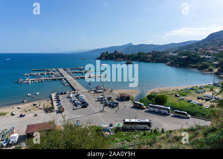 The boat marina and harbour in Cefalú, Sicily. Stock Photo
