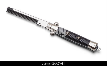 Switch Blade Comb  Opened Isolated on White Background. Stock Photo