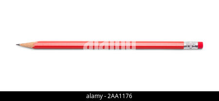 Wood Red Pencil Isolated on White Background. Stock Photo
