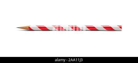 Wood Pencil With Red and White Stripes Isolated on White Background. Stock Photo