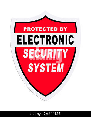 Red Home Security System Sticker Isolated on White Background. Stock Photo
