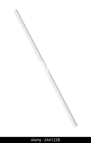 White Paper Drinking Straw Isolated on White Background. Stock Photo