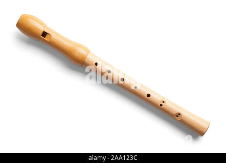 Wood Musical Recorder Isolated on White Background. Stock Photo