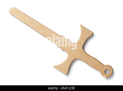 Wooden Toy Sword Isoated on White Background. Stock Photo