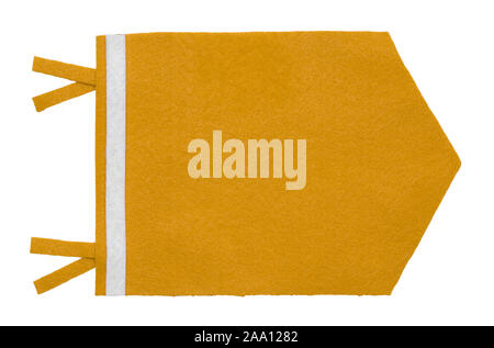 Small Yellow Pennant Felt Flag Isolated on White Background. Stock Photo