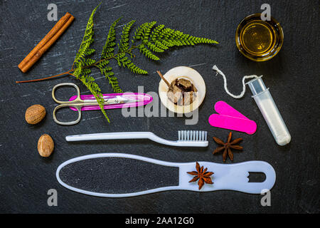 Spices, spices and herbs in personal hygiene and cosmetology aromatherapy. Stock Photo