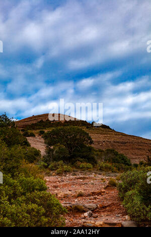 The 1056 metre high mountain of Montcau, in the Parc Natural Sant Llorenc del Munt massif, near Barcelona, Catalonia. Stock Photo