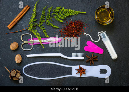 Spices, spices and herbs in personal hygiene and cosmetology aromatherapy. Stock Photo
