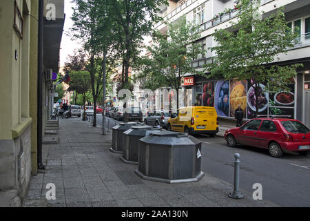 Raska, Serbia, May 03, 2019. Underground containers in one of the streets of a beautiful city in southern Serbia. Stock Photo