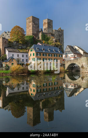 Runkel Castle above the Lahn river in Runkel, town in Limburg-Weilburg district in Hesse, Germany, Europe Stock Photo