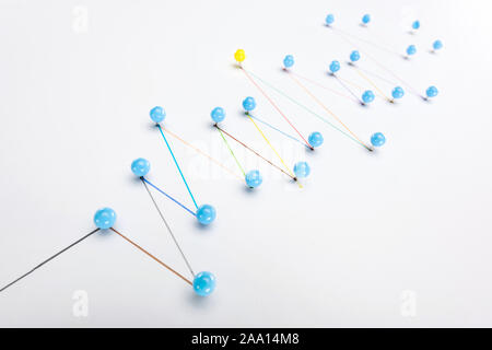 colorful connected drawn lines with pins, connection and leadership concept Stock Photo