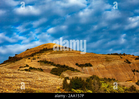 The 1056 metre high mountain of Montcau, in the Parc Natural Sant Llorenc del Munt massif, near Barcelona, Catalonia. Stock Photo