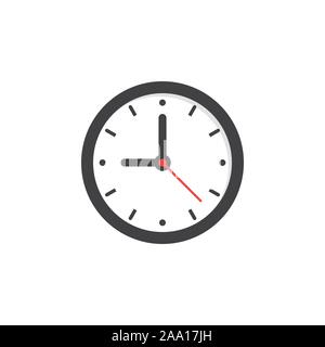 Simple round clock in classic style. Button icon. Vector illustration isolated template. Stock Vector
