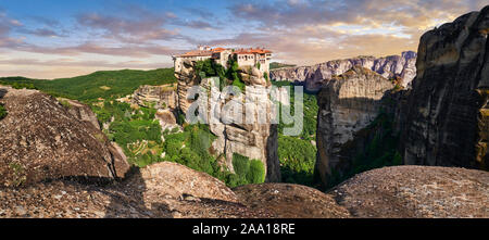 Monasteries on the top of rock in a beautiful summer day in Meteora ...
