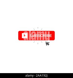 Subscribe red button on white background. Pointer icon. Flat vector isolated illustration. Stock Vector