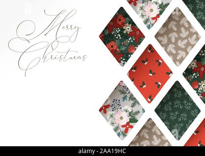 Christmas greeting card, invitation. Close-up of colorful winter patterns through paper cut geometric ornament. Festive vector illustration bacground, Stock Vector